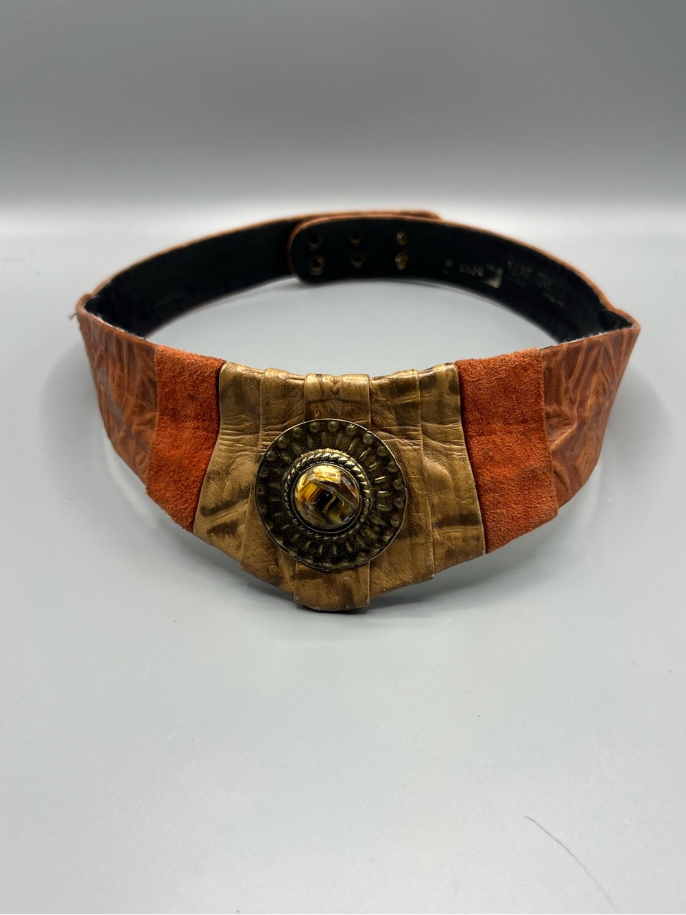 Vintage 80s Leatherock Nina Arjani Brown Suede Embellished Statement Belt
